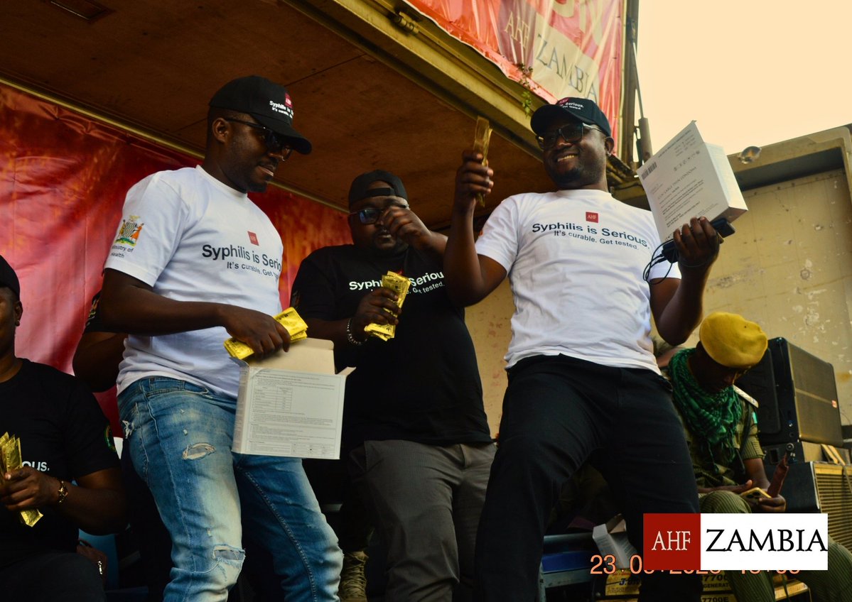 ahf_zambia's tweet photo. 🍃MoH, AHF Zambia and NAC Take STOP Syphilis Campaign to Lusaka Communities Through Mobile Roadshow.
The message continues: Know your status. Get tested. Get treated. Stop syphilis.
#STOPSyphilis #AHFZambia #AHFcares #KnowYourStatus #SyphilisAwareness #CommunityOutreach#GetTested https://t.co/Ku5fmvwYnq