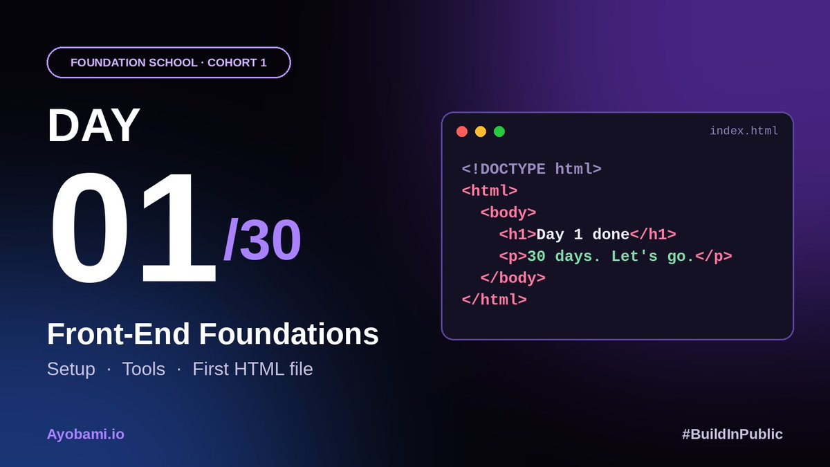 Ayobami_dev's tweet photo. Day 1/30 of the Foundation School Front-End track ✅
Most of the HTML/CSS/JS is already familiar, so this is a refresher for me. Backbone.js is the new one, never touched it.
Showing up daily 🚀 https://t.co/jFaMo3OSzL