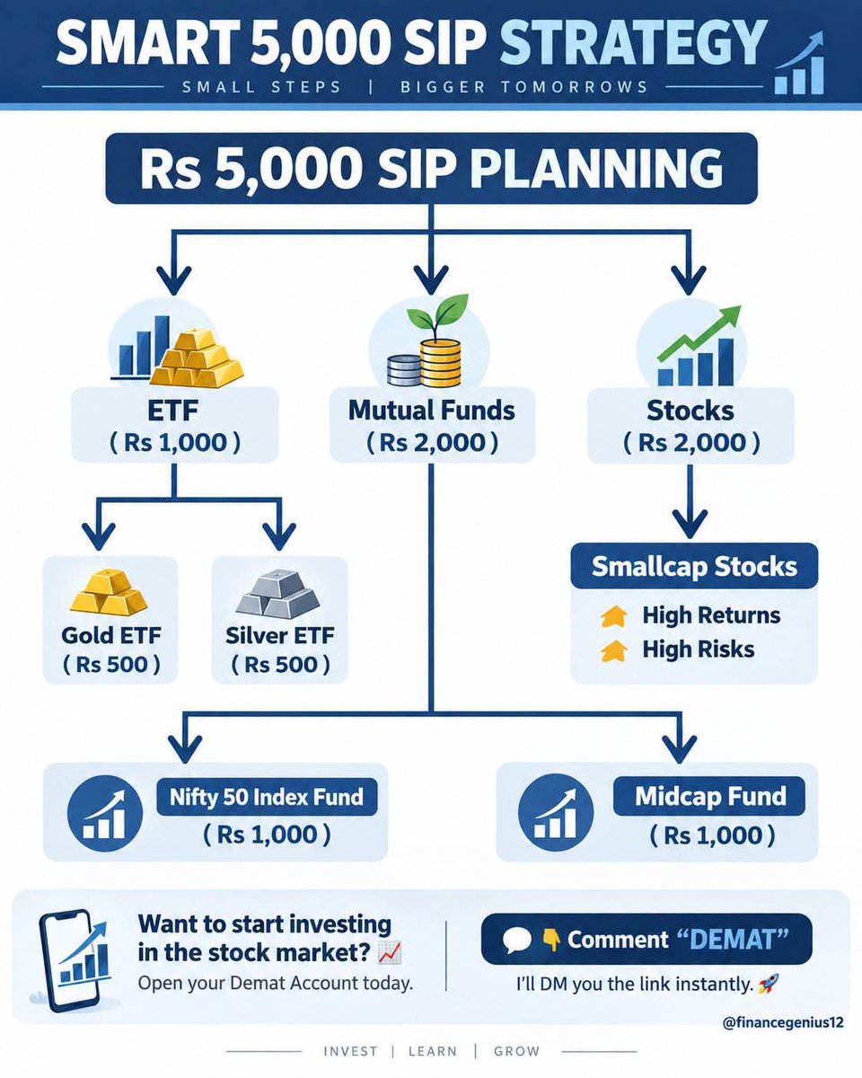avinashsullad's tweet photo. Smart 5,000 SIP Strategy #SIP #Investment #smart #SmartSIP #ETF #Mutualfund #Stocks #finance #Knowledge https://t.co/6O4jZ1HsG1