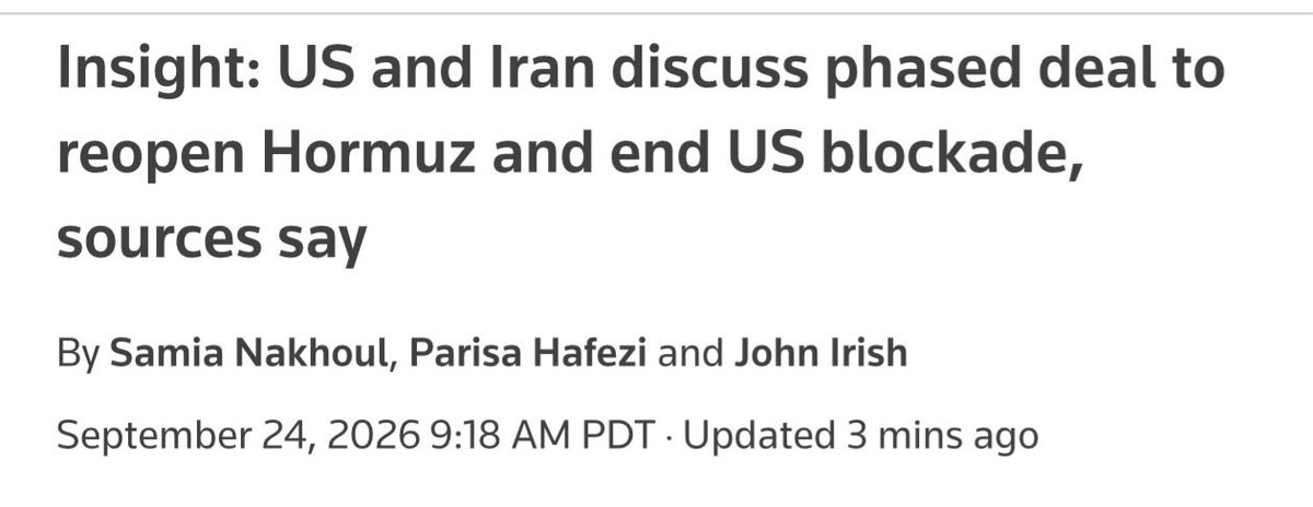 aleabitoreddit's tweet photo. If you're curious about the random $SPY / $QQQ candle: 

Just now, “US and Iran discuss phased deal to reopen Hormuz and end US blockade" - Reuters

- "A deal before the midterms could benefit Trump, as reopening Hormuz could ease tensions in the Gulf, contain ​oil prices and help bring down politically sensitive US gasoline prices."

- "Trump has said he thinks the US and Iran could reach a deal after midterm elections to Congress on November.”

Would make sense for Trump to want markets as strong as possible during Midterms elections…