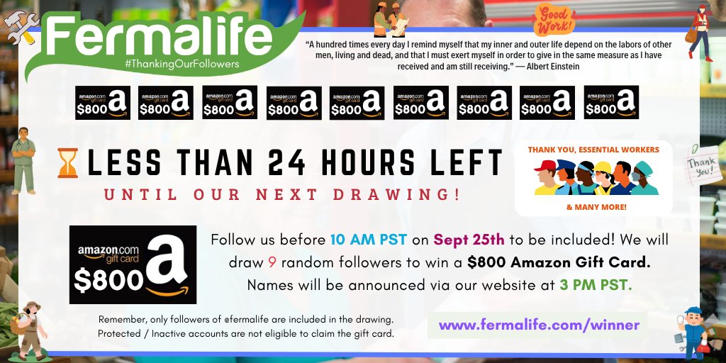 fermalife's tweet photo. ⌛✨24 HOURS LEFT until our next #ThankingOurFollowers drawing! 9 random followers will win a $800 #AmazonGiftCard! 💪 Follow us before September 25th, 10AM PST to be included in the drawing! LEARN MORE: https://t.co/WC10NXpmSx 💯 https://t.co/PaK2qJiRum