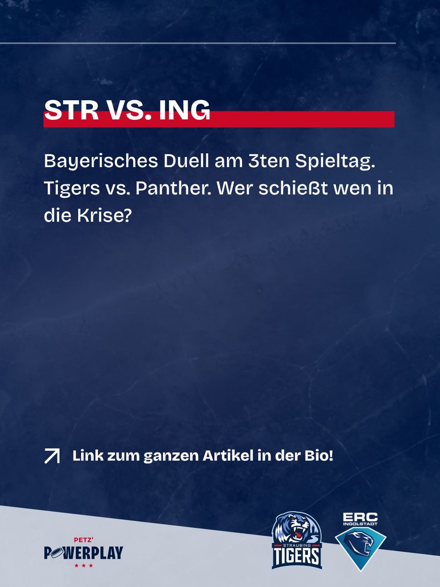 petzpowerplay's tweet photo. Bayerisches Duell am 3ten Spieltag. Tigers vs. Panther. Wer schießt wen in die Krise? 

#petzpowerplay #del #eishockey #straubingtigers #ercingolstadt https://t.co/kOFVJHZohK