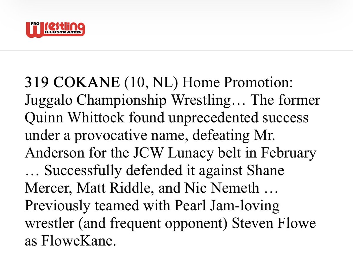 jcwlunacy's tweet photo. Congratulations on being recognized in the @OfficialPWI #PWI500!

🤡 JCW Lunacy World Champion CALEB KONLEY
🤡 JCW World Heavyweight Champion JOSH BISHOP
🤡 "The Devil's Favorite Dealer" COKANE
🤡 "The Neon Ninja" FACADE
🤡 2 TUFF TONY
🤡 "The Mercenary" SHANE MERCER

#JCW #JCWLunacy
