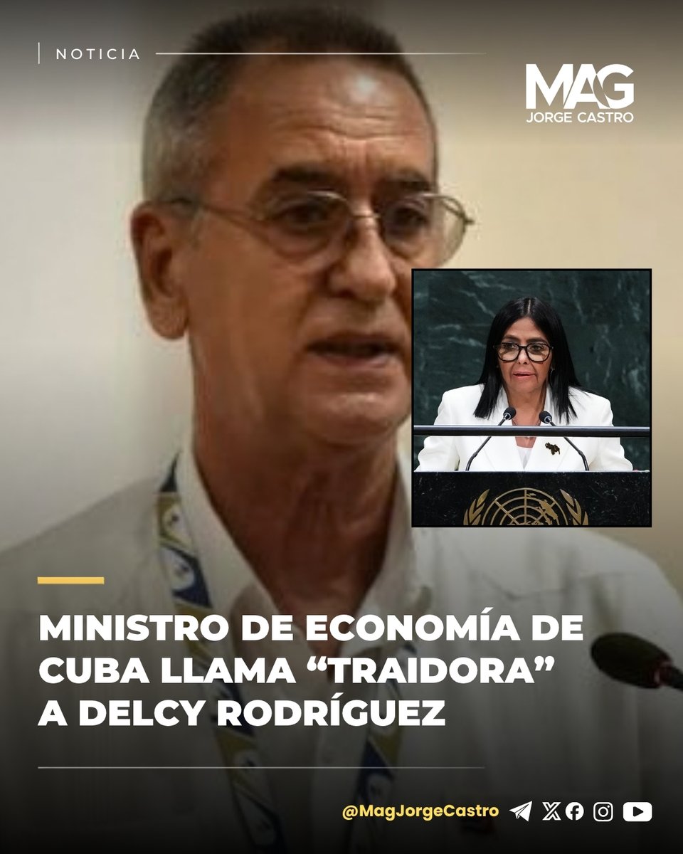 MagJorgeCastro's tweet photo. ⚠️⚠️Ministro de Economía de del régimen cubano llama “traidora” a Delcy Rodríguez

Joaquín Alonso Vázquez reaccionó en Facebook con una frase directa: “La traición solo tiene un nombre Traición”, en medio del malestar que ha provocado dentro del oficialismo cubano el acercamiento de Delcy Rodríguez a Estados Unidos.

Todos los detalles en el enlace del segundo tuit.