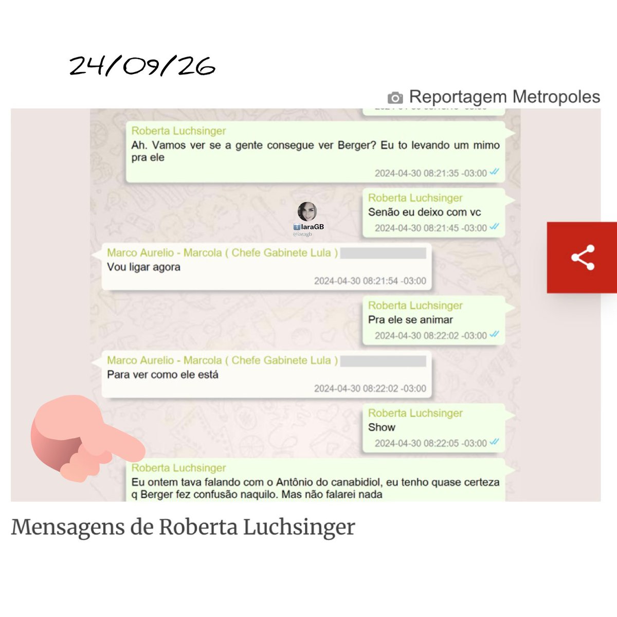 iaragb's tweet photo. Por que @AndreiaSadi não fala sobre as malas de dinheiro, quadros, joias, relógios de 66k, depósitos feito pelo motorista da sócia do LuIinha⁉️

E também sobre o Careca do INSS que aparece nas conversas com Marcola chefe de gabinete do LuIa. https://t.co/fciKzcT1G9