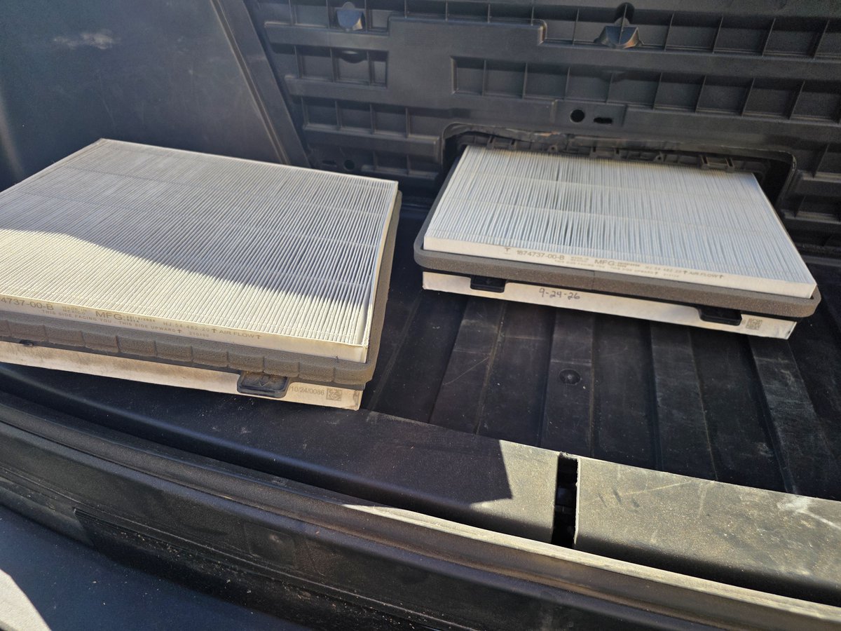 contractorsPOV's tweet photo. Changed my Cybertruck cabin air filter this morning. Took more time to take the pictures than to change the filter.
Don't forget to date your filters so you can feel guilty for being 6 months late the next time you change it 😂 https://t.co/80lljkdZ7d