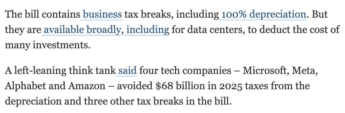 WiscoJay's tweet photo. Proof is in the pudding: big data captured $68 billion of the tax breaks that Congressman Tom Tiffany voted for. 

Congressman Tiffany also voted to prohibit local and state governments from being able to stop or regulate data centers for 10 years - until 2036! https://t.co/aLeOraX2iu