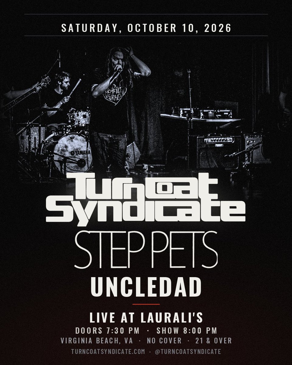 TcoatSyndicate's tweet photo. You dont want to miss this show.  October 10th in Virginia Beach. #turncoatsyndicate
#spectramusicgroup
#localmusic
#lostweekend https://t.co/6ztLCzQn64