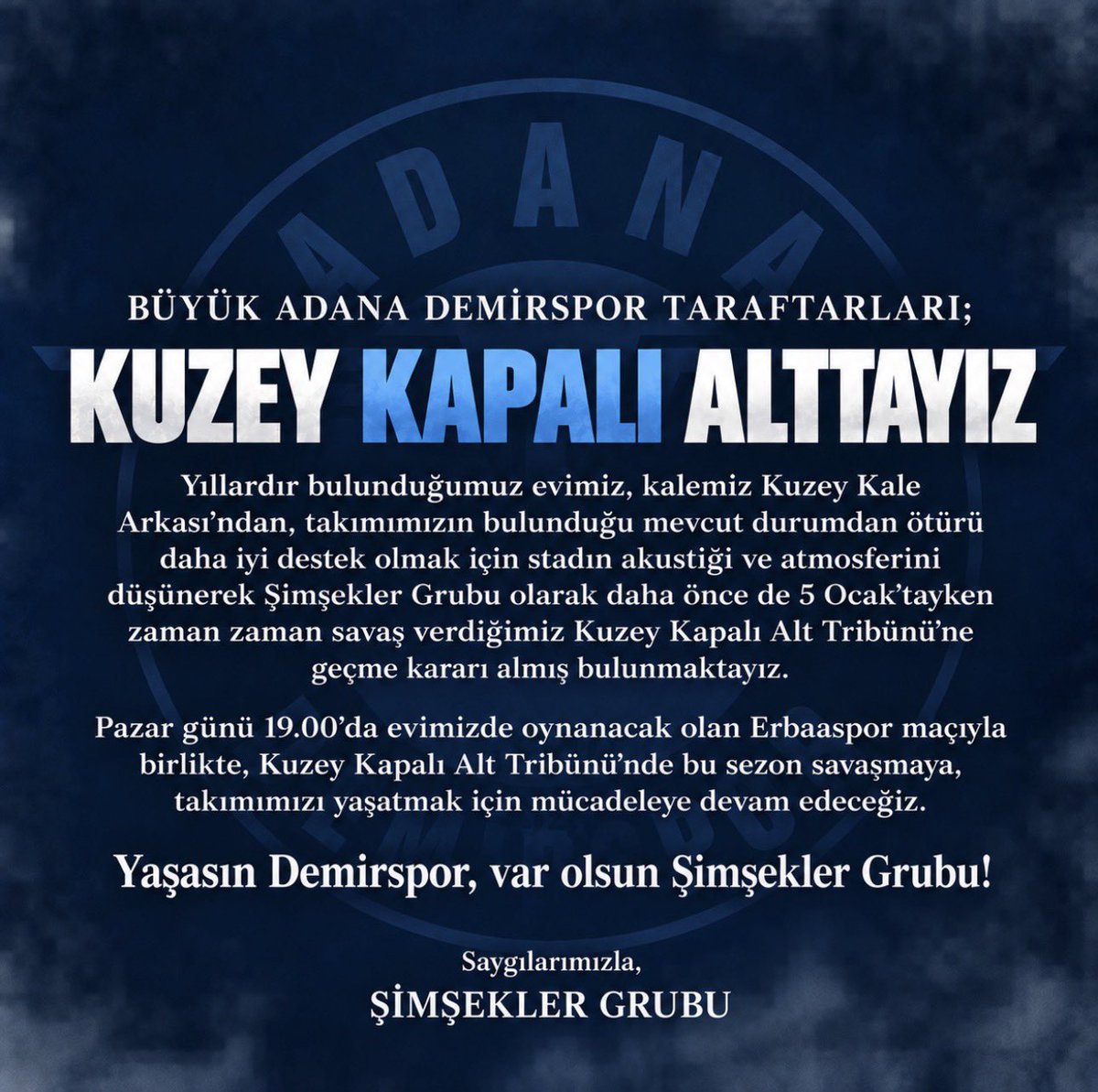 kuzeykalealt's tweet photo. BÜYÜK ADANA DEMİRSPOR TARAFTARLARINA;

#ŞimşeklerGrubu https://t.co/u0v8OY90VZ