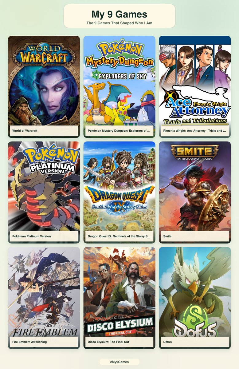 lzlfng's tweet photo. Nine games that shaped me! https://t.co/bgCEEQM7yO