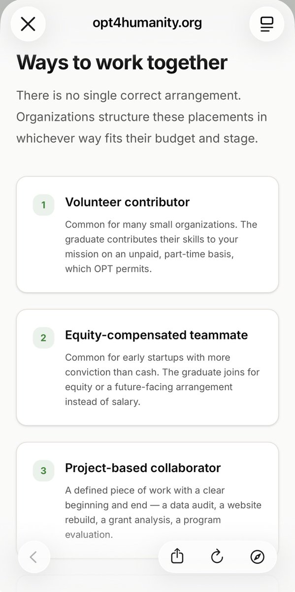 SanDiegoKnight's tweet photo. 🚨 NGOs ARE BEING USED TO HELP INTERNATIONAL GRADUATES “STOP” THEIR OPT CLOCK WITH UNPAID WORK.

One website, OPT4Humanity, literally advertises unpaid OPT labor to nonprofits and startups.

It tells organizations they can bring on international graduates as:

• Unpaid volunteers
• Equity-compensated workers
• Project-based collaborators
• Part-time employees

And here’s the sales pitch:

“Your mission moves forward without adding payroll cost.”

The site says most placements are part-time and remote.

It also explains what’s at stake for the graduate:

“Without a role, a graduate’s time in the U.S. can end on a deadline.”

And:

“Don’t let the 90-day unemployment clock pressure your job search.”

OPT4Humanity currently shows 3,560 candidate profiles.

And it’s not alone.

A LinkedIn post telling international students how to “stop your OPT clock” lists 12 NGOs, nonprofits and platforms, including OPT4Humanity and Community Dreams Foundation.

The arrangement:

Organizations get skilled labor with little or no payroll cost.
OPT graduates get qualifying activity that can stop the unemployment clock.

Unpaid work can be permitted under regular OPT when it meets federal requirements.

But how large is this ecosystem of NGOs and nonprofits providing unpaid work that allows international graduates to remain in the U.S. while searching for paid employment?

https://t.co/SRyWgf5LKN

@SecRubio @AAGDhillon @USLaborIG @StephenM @Sonderling47