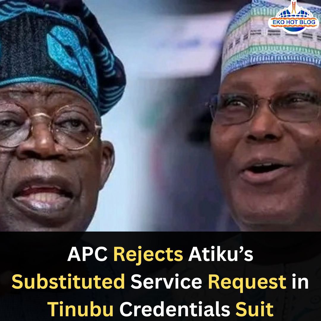 ekohotblog's tweet photo. APC Rejects Atiku’s Substituted Service Request in Tinubu Credentials Suit

The All Progressives Congress has challenged an order of the Federal High Court in Abuja allowing former..

CLICK THE LINK 👇TO READ MORE!..
https://t.co/rwxnzx6OGa

#Batistuta #Amiyah #Saul #Umahi https://t.co/SgsEPvVFLt
