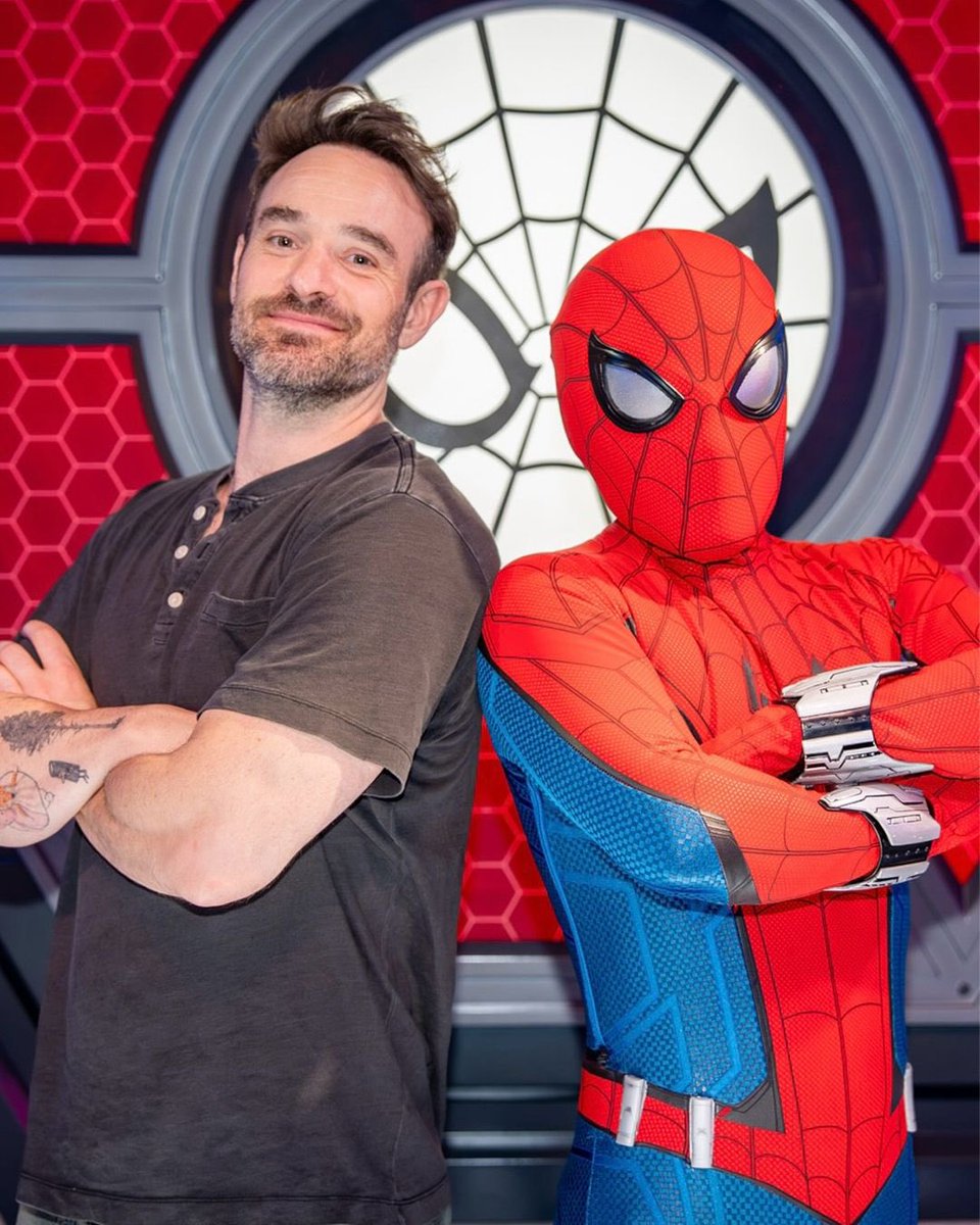marvel_updat3s's tweet photo. Charlie Cox meeting Spider-Man at Avengers Campus in Disneyland Paris. https://t.co/DLpBLM5r5G