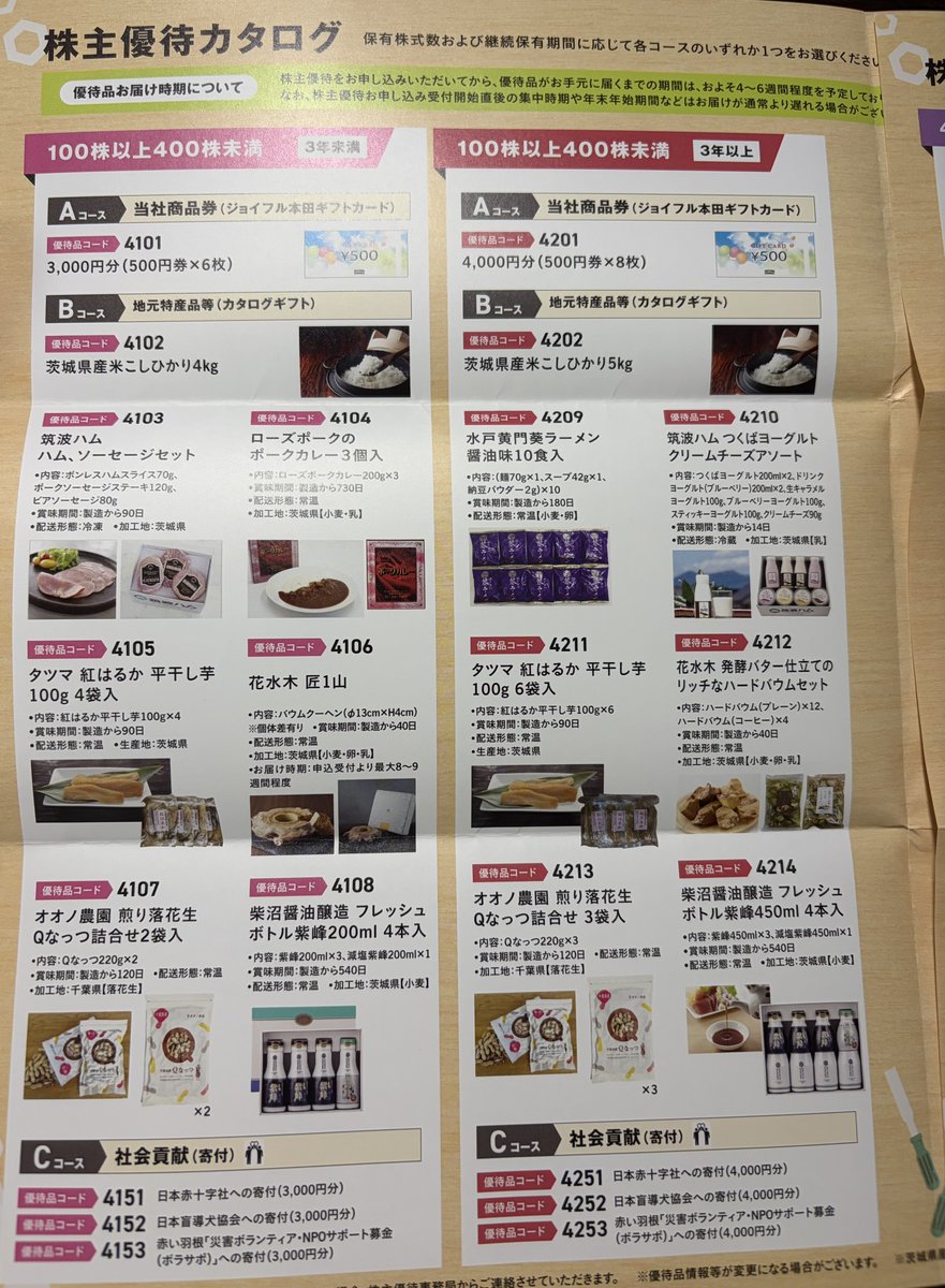 io_yuu54's tweet photo. ジョイフル本田（3191）
株主優待到着

100株3年未満で貰えるものの相場を調べたら米がコスパ良さそう https://t.co/C5z8PwbKWr