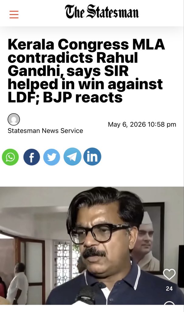 desishitposterr's tweet photo. As per donkey Rahul Gandhi, SIR is vote chori.

But as per Kerala Congress’ Christian MLA Mathew Kuzhalnadan, SIR helps in weeding out fake/dead voters that were planted by Communists.

Is Kerala election illegitimate? https://t.co/KhzkLi5hkh