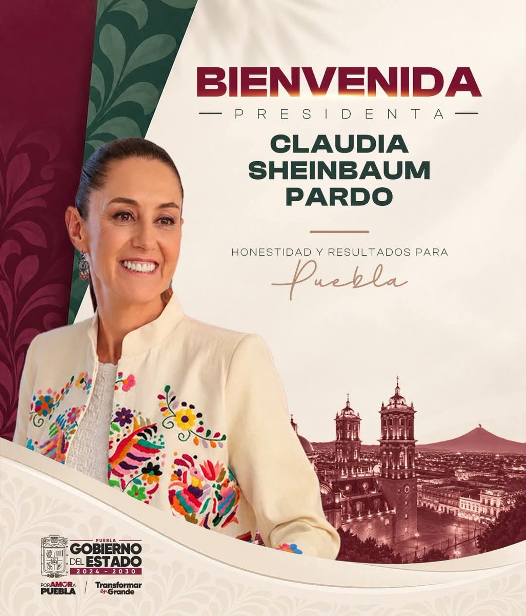 migrantepoblano's tweet photo. ¡Puebla recibe con los brazos abiertos a nuestra presidenta, la Dra. Claudia Sheinbaum Pardo!

Su visita a tierras poblanas fortalece los lazos de unidad y reafirma nuestro compromiso compartido de trabajar en equipo por el desarrollo de la entidad.

Con honestidad y resultados, seguimos transformando el futuro de nuestras familias.

¡Sea usted bienvenida a su casa, Presidenta!

#BienvenidaPresidenta @Gob_Puebla