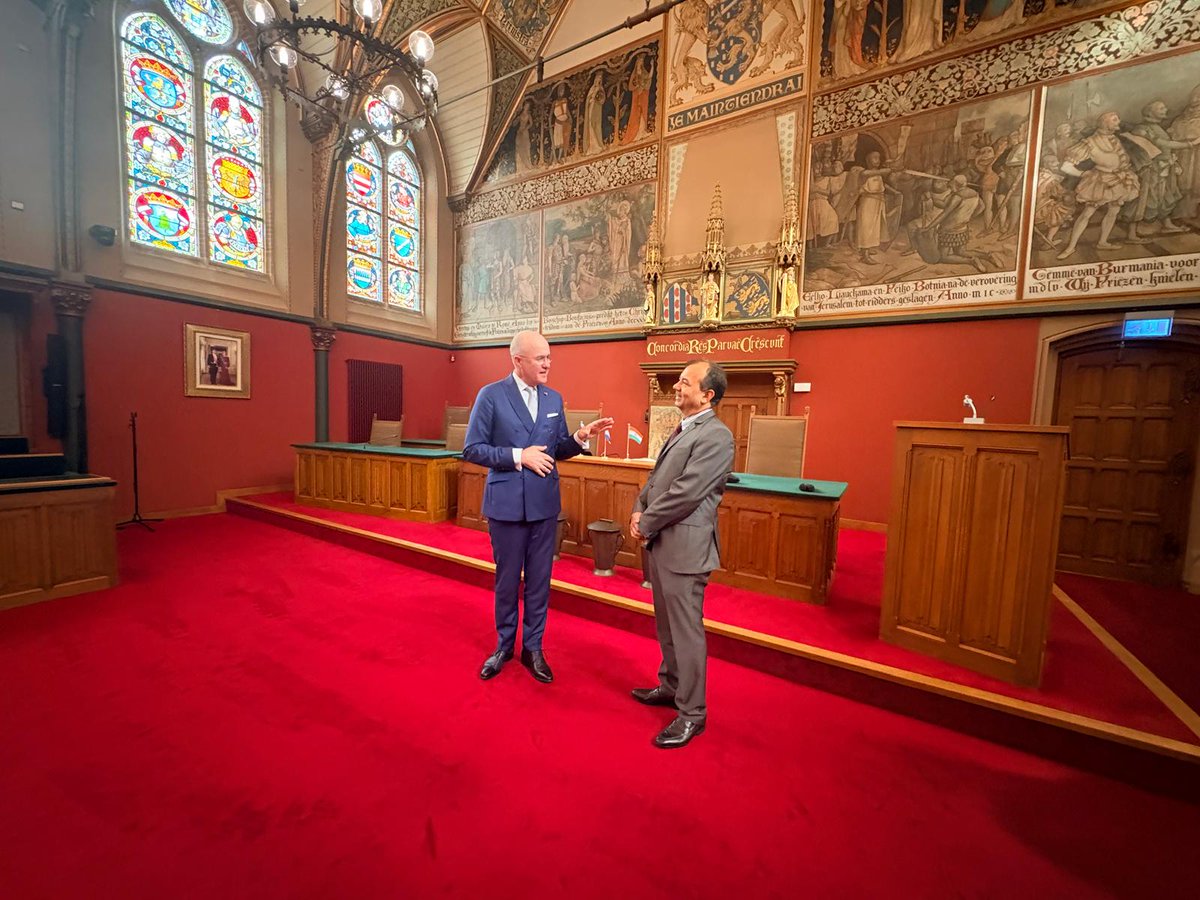 IndinNederlands's tweet photo. Ambassador Kumar Tuhin @ktuhinv met H.E. Mr. A.A.M. Brok, King’s Commissioner of Fryslân @cdkfryslan, and discussed opportunities to further strengthen India–Friesland cooperation.

The interaction focused on expanding collaboration in areas such as water technology, agri-food, renewable energy, innovation and education, as well as fostering stronger business and institutional linkages between India and Fryslân.

Ambassador also highlighted the growing momentum in 🇮🇳–🇳🇱 economic relations and invited greater participation of Frisian companies in India’s growth story. 🇮🇳🤝🇳🇱 @provinsje @MEAIndia @IndianDiplomacy