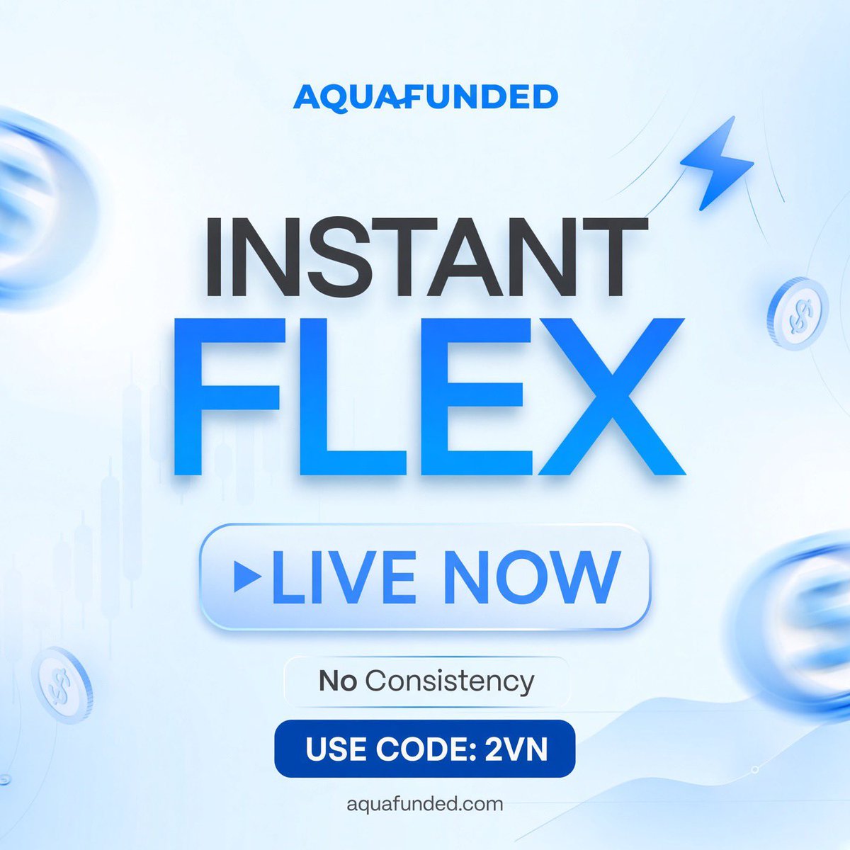 New_owner1's tweet photo. Instant Flex is LIVE at AquaFunded.
Skip the challenge. Get funded from day one.
Unique features of this account: 
• No consistency rule 
• Instant access to capital
• 90% profit split
• 2% daily loss / 4% max loss 
• Bi-weekly payouts 
• Sizes from $5K up to $100K
Use code 2vn at checkout.

https://t.co/6fV2HP4WAb

DM me if you need help grabbing one.