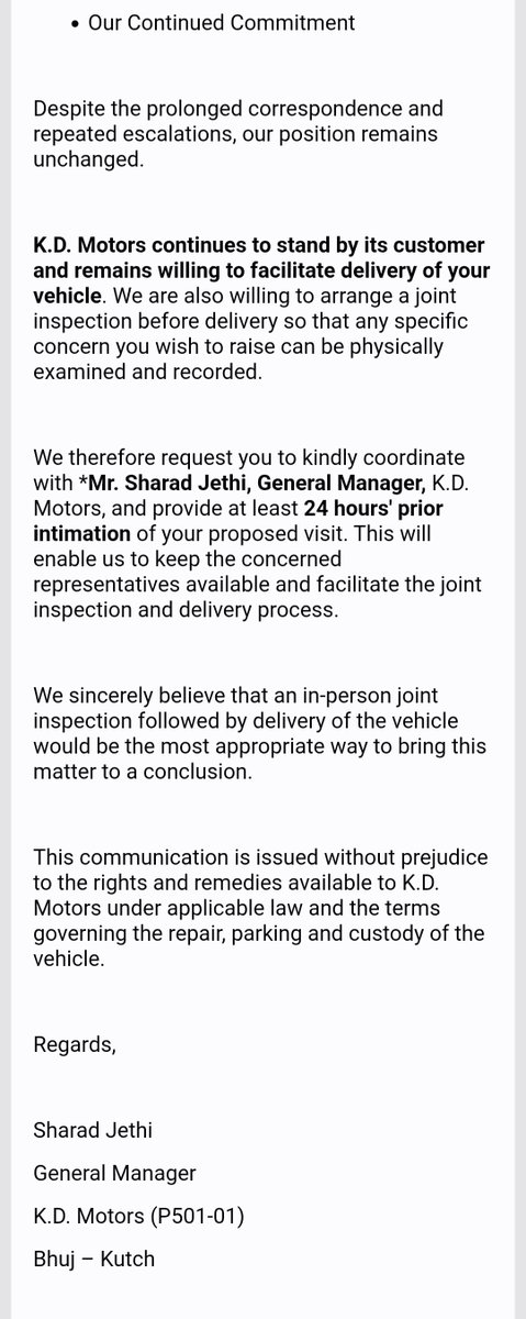 abrar_sama's tweet photo. @Maruti_Corp K.D. Motors claims my vehicle GJ12FE4009 was “ready for delivery” since 22 June. However, during the delivery attempt at my residence, the vehicle was NOT satisfactory. Mr. Sharad Jethi, MSIL TSM Biswadeep Das and Workshop Manager Sagar Oza were present. I showed them the unresolved paint-finish and headlight issues in person. The same concerns were already raised before them. Please independently review the facts instead of repeatedly stating “vehicle ready.”