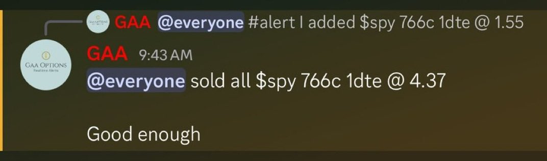 BryanBrozack's tweet photo. Thank you, bulls.

Rode the entire wave from LOD to pump’s high. All live.

$SPY 766c 1dte 1.5 ➡️ 4.37 (+200%) 🔥 https://t.co/IKLKJHSv5D