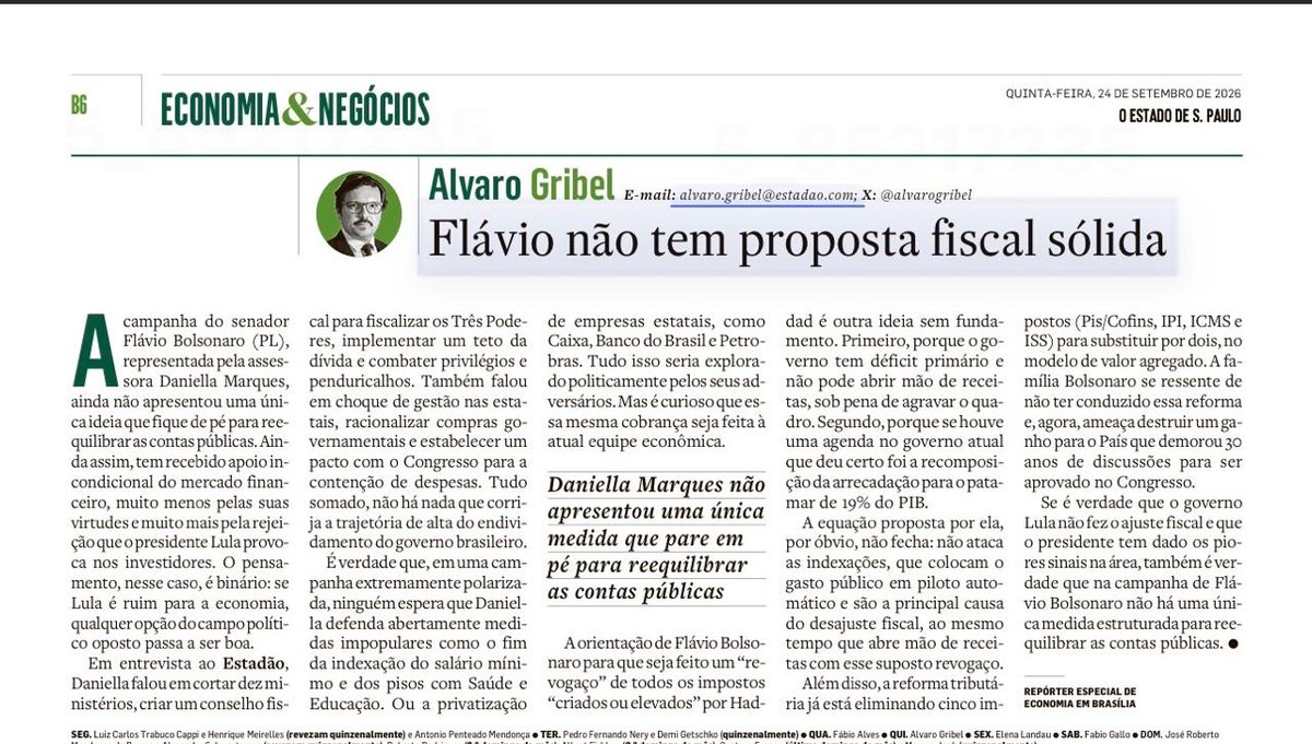 Rafael_RViegas's tweet photo. Flávio Bolsonaro tem uma longa carreira parlamentar sem ter administrado uma prefeitura, um estado ou um ministério. Sua equipe fala em cortar ministérios e fazer um “revogaço”, mas não apresenta estimativas, nem explica quais políticas perderiam recursos. Seu principal argumento político é seu sobrenome, tirar seu pai da cadeia, estreitar ainda mais com um país que abriga seu irmão foragido da Justiça, e fazer a continuidade do governo do pai. Quem votar em Flávio não fará isso desavisado.