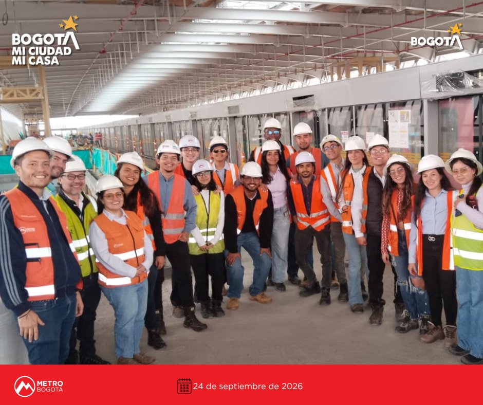 MetroBogota's tweet photo. #NuestroMetroAvanza y la academia se fortalece.
Recibimos a estudiantes del Semillero del Programa de Investigación en Transporte, Movilidad y Territorio (PIT) de la @BogotaUNAL, interesados en conocer el proceso constructivo y evidenciar los avances de la Línea 1 del Metro 🚝. https://t.co/rHzNLVgWbe