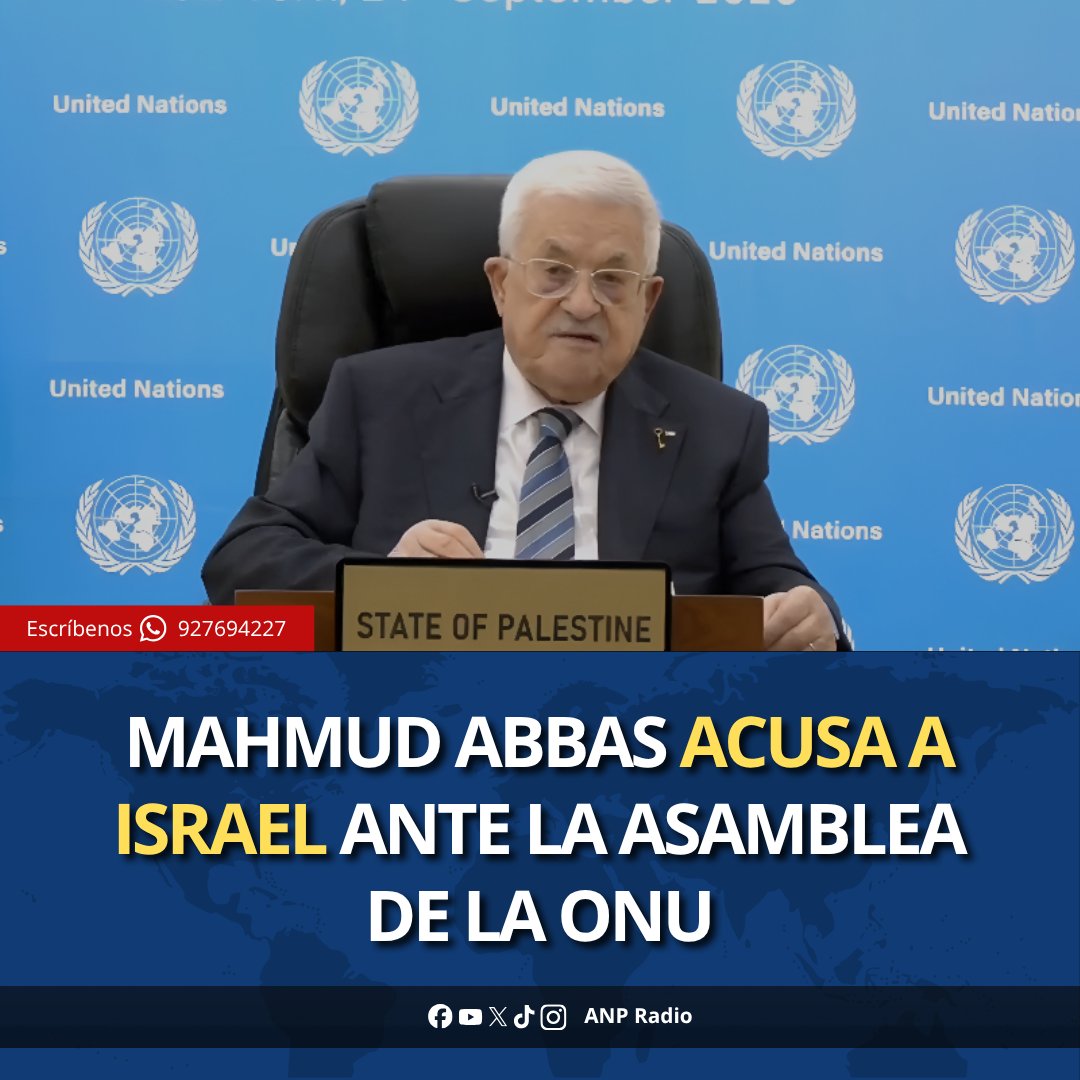 ANPRadio_'s tweet photo. 🚨 Mahmud Abbas acusó a Israel ante la ONU de aplicar políticas de discriminación racial y actos de terrorismo contra palestinos. También advirtió sobre un posible conflicto religioso en Jerusalén.

🔗 Síguenos: https://t.co/8x610HZeYo https://t.co/sBhoxagSuH