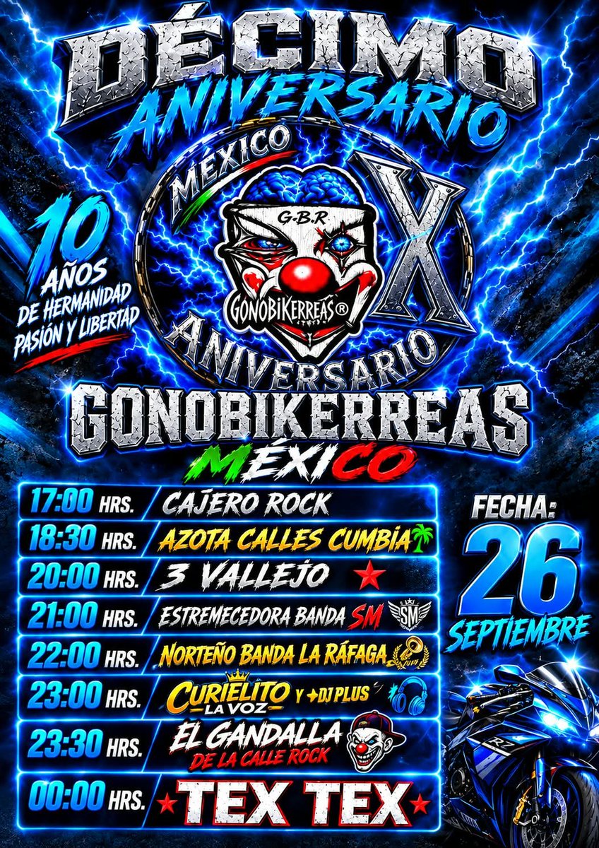 TEXTEX_Oficial's tweet photo. Atención Zumpango
Atención MC y Bikers
Nos vemos este sábado 26 de septiembre https://t.co/VqpdU1MgAR