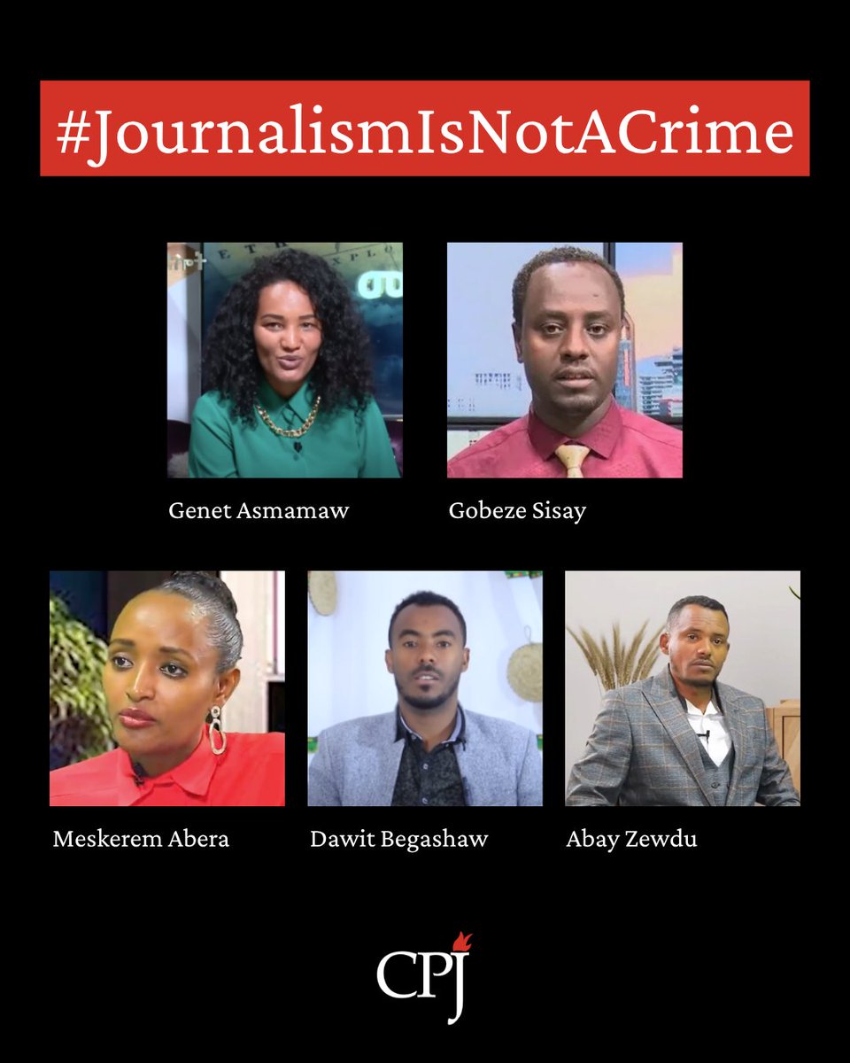CPJAfrica's tweet photo. #Ethiopia 🇪🇹 CPJ calls on President Taye Atske Selassie to uphold Ethiopia’s “historic commitment” to “upholding human dignity” and “justice” that he referred to in his speech to #UNGA on Wednesday by immediately releasing five journalists who have spent more than three years in detention awaiting trial.

Gobeze Sisay, Meskerem Abera, Genet Asmamaw, Dawit Begashaw, and Abay Zewdu have been detained since 2023 on terrorism charges linked to their reporting on the conflict in the Amhara region. In August, the five journalists were pressured to sign apology letters admitting responsibility for the conflict in exchange for their release. They refused.

CPJ also calls on authorities to demonstrate these principles and their commitment to "free peoples" by ending the pressure on independent media through the revocation of journalists’ credentials, expulsion of foreign outlets, and raids on newsrooms.

Read more:
https://t.co/EMavRnqTRl