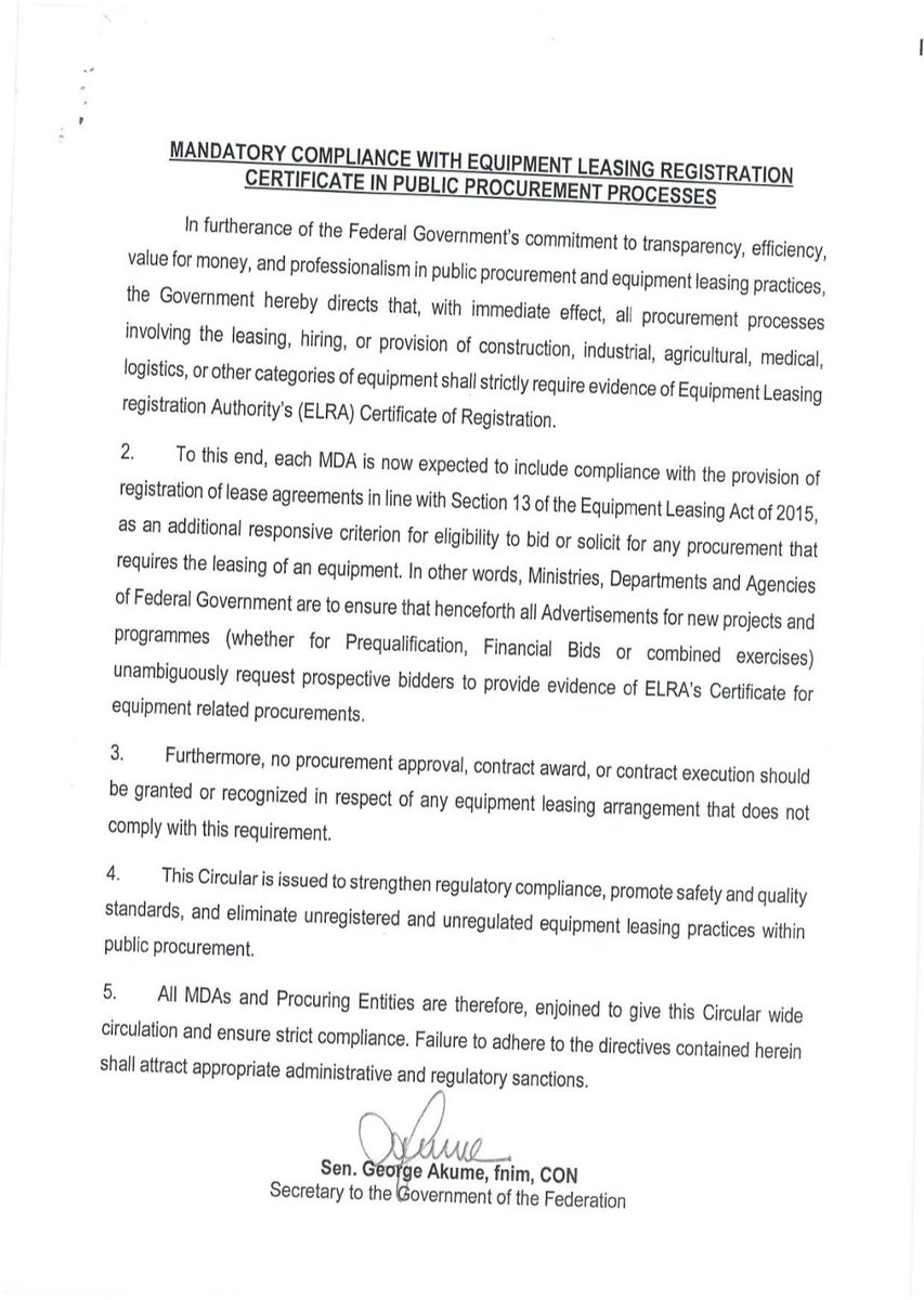 gituwa01's tweet photo. MANDATORY COMPLIANCE WITH EQUIPMENT LEASING REGISTRATION CERTIFICATE IN PUBLIC PROCUREMENT PROCESSES

https://t.co/ZDGPclyrXA https://t.co/QnuS2bGDGu