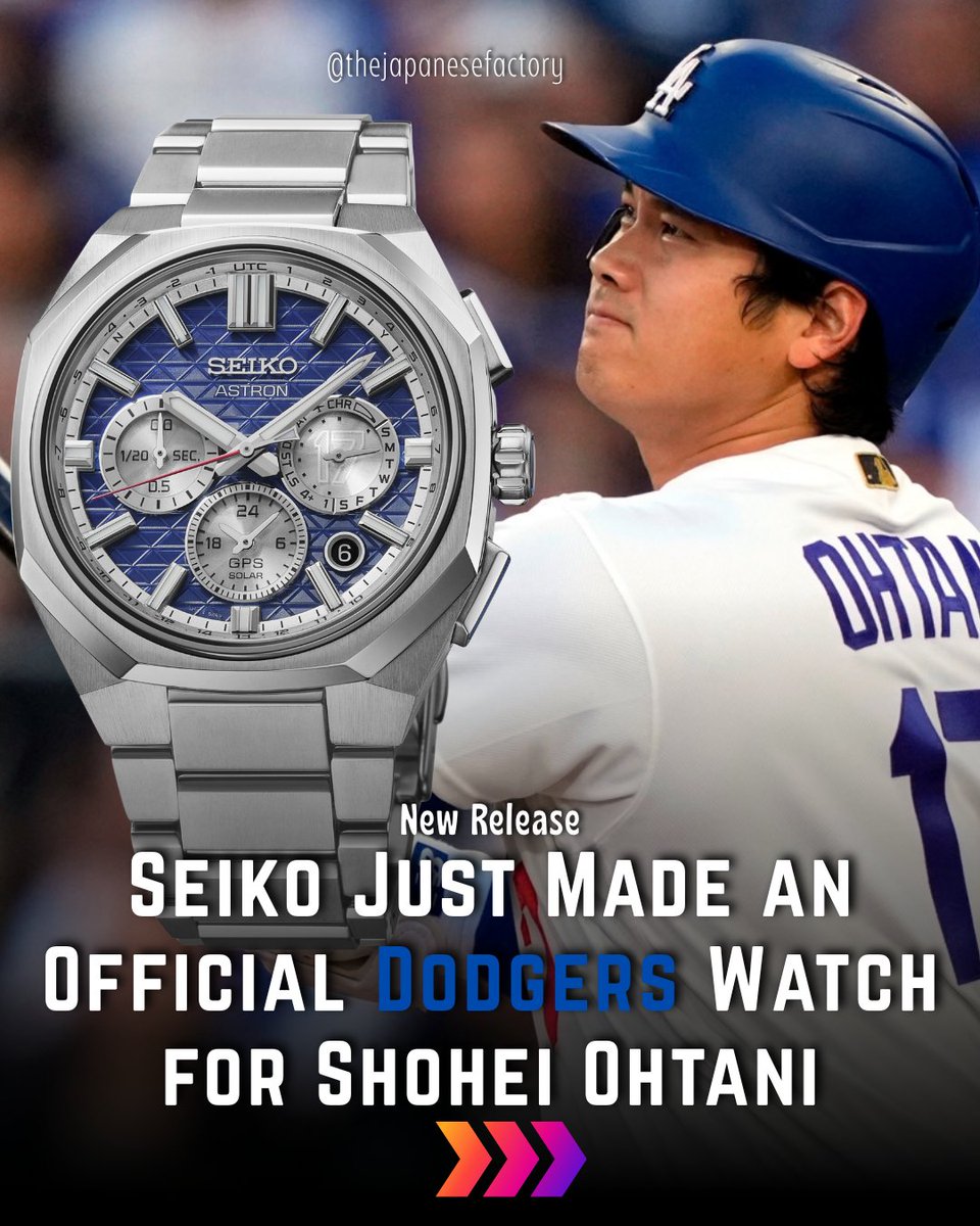 JPFactoryYT's tweet photo. Seiko just dropped an official Shohei Ohtani Astron — Dodgers blue, white, and red throughout, jersey number 17 at 3 o'clock in his actual uniform font, two-tone strap referencing his two-way player identity, real Ohtani signature on the caseback. 1,700 pieces. Japan domestic. No https://t.co/mxIqjglgWZ
