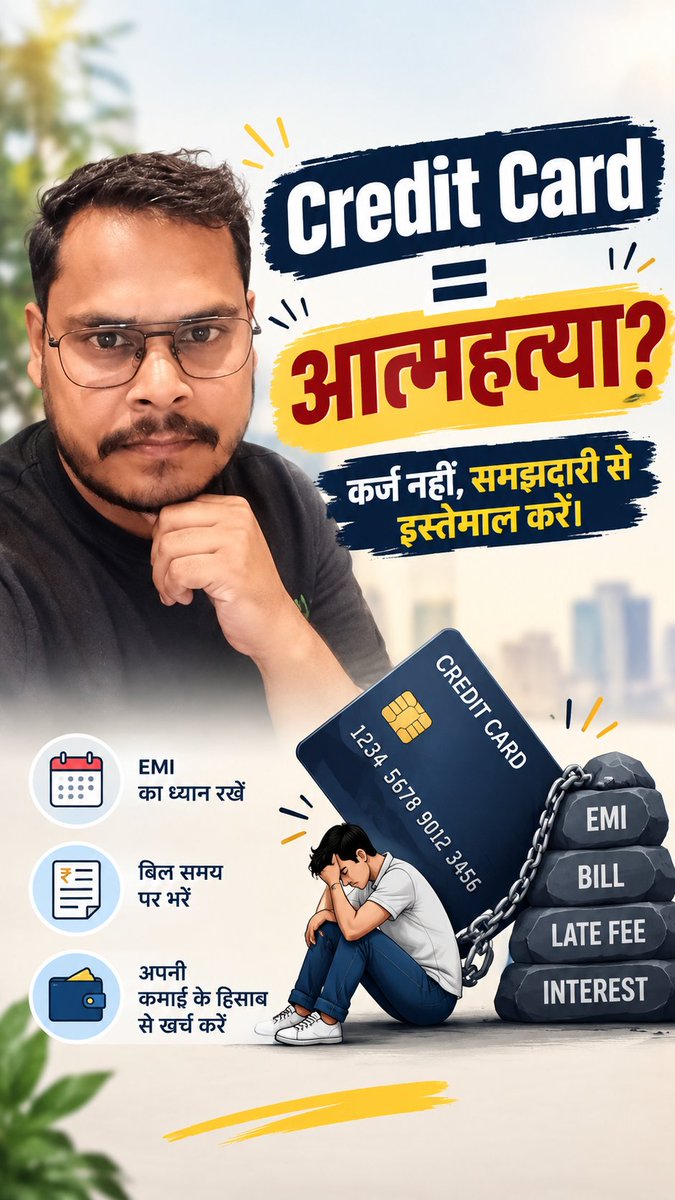 lodhi_anshuman's tweet photo. Credit card ke 5 nuksaan: 
1) High interest agar bill time pe na bhare 
2) Overspending ki aadat
3) Hidden charges jaise late fee, annual fee 
4) Payment miss se CIBIL score girna 
5) Minimum due trap mein phas ke debt badhna. 
Sahi use hi bachaav hai! https://t.co/NuAzd8prgL