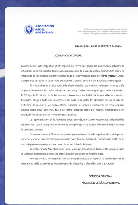 SomosMila's tweet photo. La decisión de la Asociación Pádel Argentino marca un límite claro: quien representa a la Argentina no puede excluir a una parte de los argentinos.

Frente a la discriminación, no alcanza con repudiar. Hay que actuar. https://t.co/u9nBRqvAwk