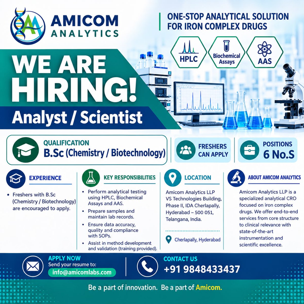 helpBIOTECH's tweet photo. 🧬 Job Openings | Biotech / QA / Biochemistry @ AMICOM Analytics
AMICOM Analytics is recruiting for positions in Biotechnology, Quality Assurance (QA) and Biochemistry.
���� Details: https://t.co/OCXG7ieRce
#AMICOMAnalytics #BiotechJobs #QA #Biochemistry #Hiring https://t.co/oCGDJp47hc
