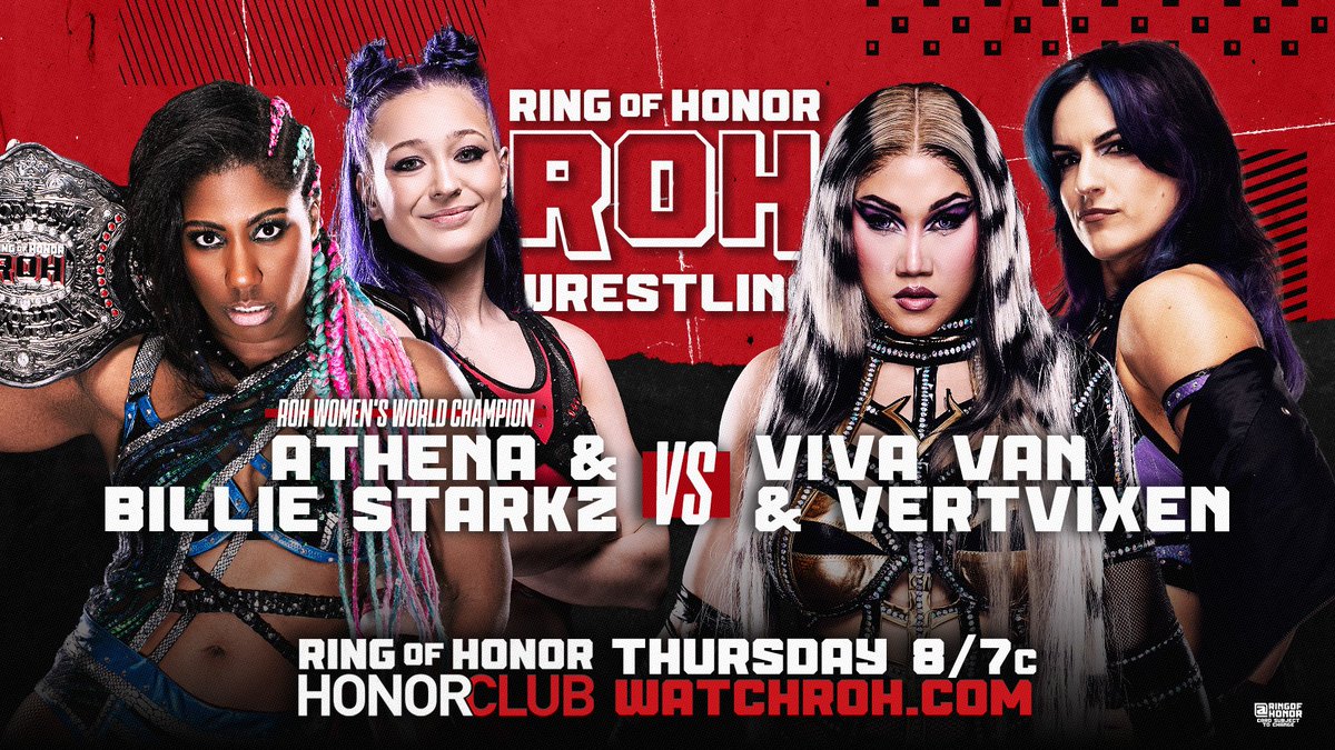 ROHFanFrance's tweet photo. 🔥👊 ACTION D’ÉQUIPE SUR #ROH TV !
👑 La Championne du monde de la ROH, @AthenaPalmer_FG fait équipe avec @BillieStarkz pour affronter @HellBentVixen et @VertVixen !
🤯 ATHENA & BILLIE STARKZ VONT-ELLES RÉUSSIR À S’IMPOSER ?!
📺 REGARDEZ #ROHTV SUR #HONORCLUB ! https://t.co/0uNNmNNSsL