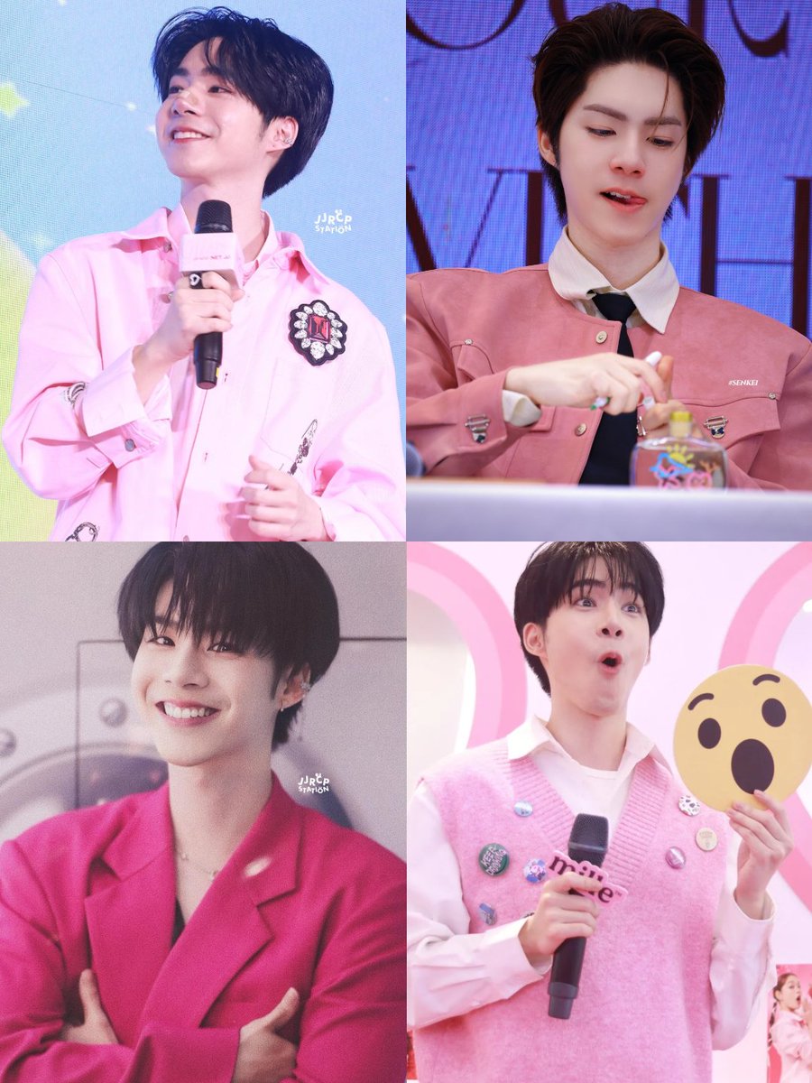 Zhylscck's tweet photo. I really love seeing him wear pink, with that hairstyle and his sweet smile...so cute🩷💗🥰 #jj_rcp https://t.co/R9yLEMI3gY