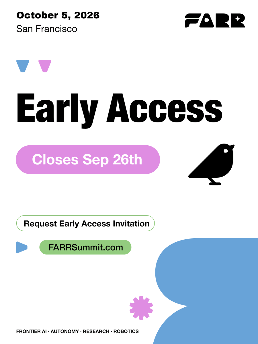 Farrventures's tweet photo. ⏰🚀Early access to FARR closes Sep 26.
One day with the founders, scientists, researchers, investors, and global leaders building what comes next.
Oct 5, 2026 · San Francisco
Request an invite at https://t.co/3afBU7xIeE
#FARRSummit #SFTechWeek https://t.co/BQqyqUE4BQ