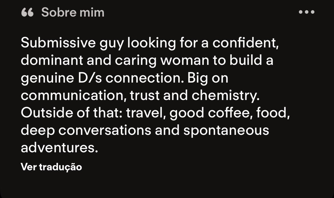 elfadoslimoes's tweet photo. Dei match num cara com essa bio, será que tenho cara de dominadora? https://t.co/bW3JYAnJld