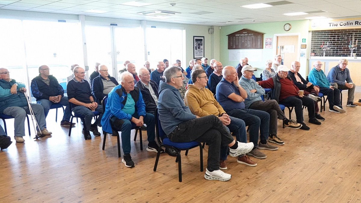 bishopafc's tweet photo. @SportsMemNet Bishop Auckland is five years old this week and what better way to celebrate that milestone than listening to South Shields FC (SSFC) Chairman Geoff Thomson guiding us through the SSFC journey from tough days in Peterlee to the magnificent stadium they now play in. Fascinating from start to finish! Thank you Geoff!

📸 Courtesy of @elmerbat