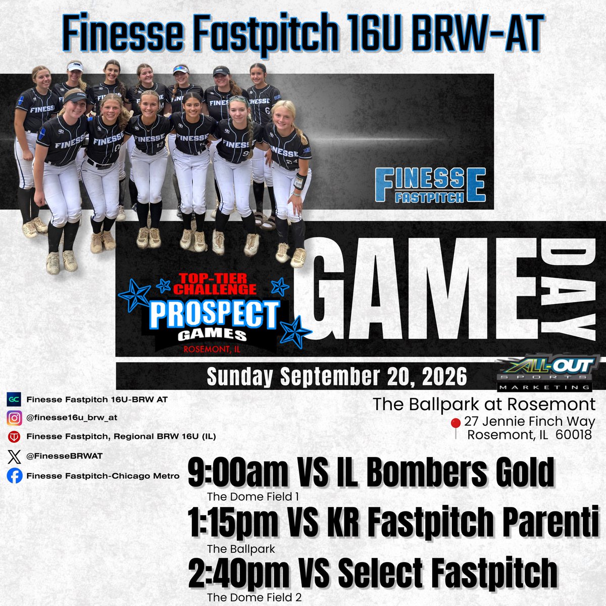 FinesseBRWAT's tweet photo. This Sunday we will be playing a round robin format and have the chance to showcase our talent at the Top Tier Challenge Prospect Games in Rosemont, IL. We are ready to show up and represent Finesse Fastpitch!!! #finessefastpitch #finessefastpitchbrw #we>me #toptierchallenge https://t.co/6XHm20v1Ww