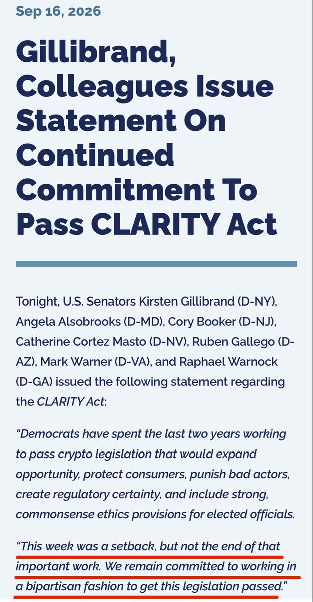 _Crypto_Barbie's tweet photo. 🇺🇸 BIG UPDATE: IT‘S NOT OVER YET FOR THE CLARITY ACT: 

7 U.S. SENATE DEMOCRATS DECLARED THAT THEY ARE DETERMINED TO SECURE THE PASSAGE OF THE CLARITY ACT! 🙌🏼 https://t.co/GtCJXjX5QF