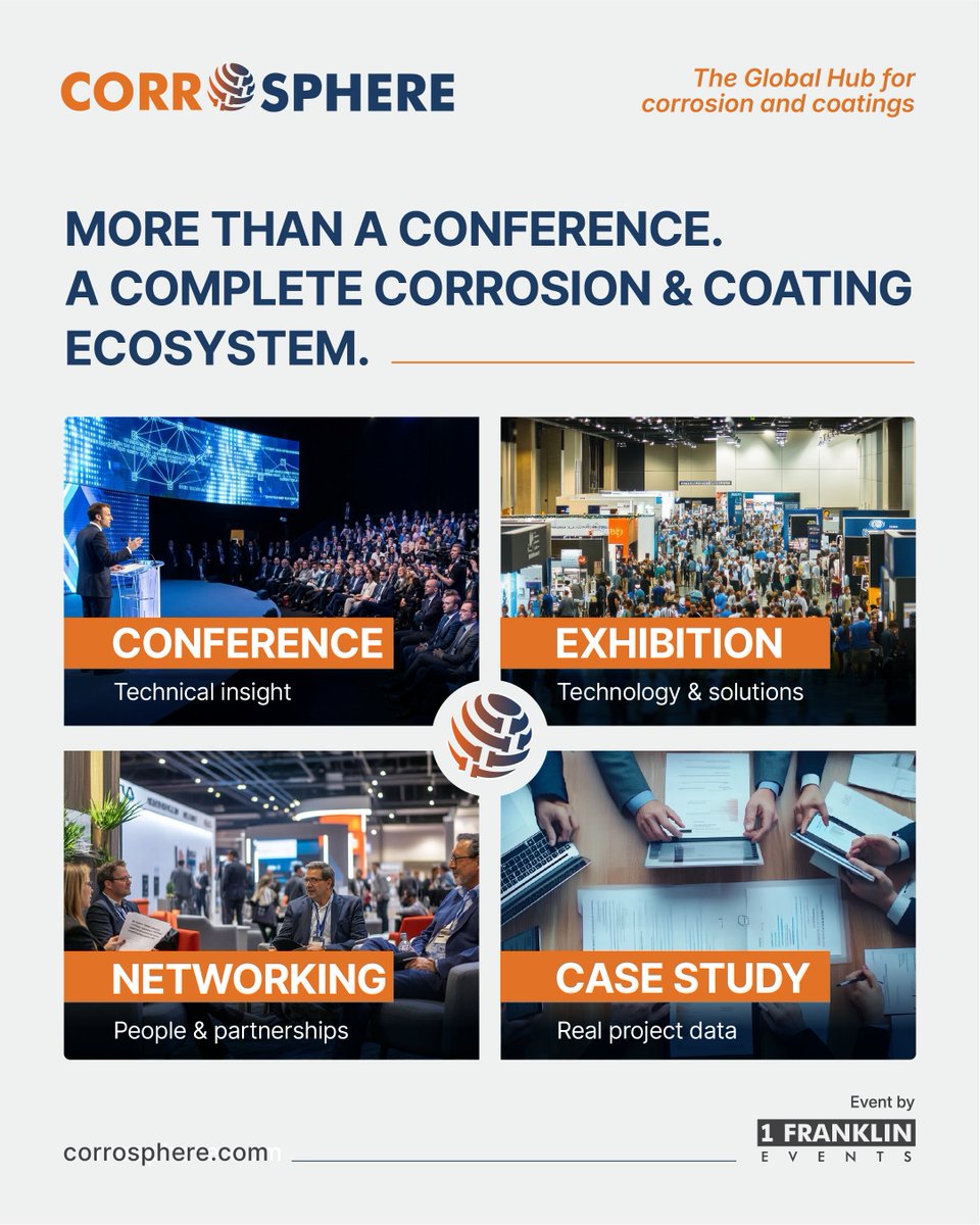 CORROSPHERE's tweet photo. A conference gives you insight. An exhibition gives you technology. A case study gives you proof of what worked.

Corrosphere 2027 is built for corrosion control, coatings and asset integrity. Oil &amp; Gas + Maritime.

��� https://t.co/urqtEAEYAm
#Corrosphere2027#CorrosionControl https://t.co/NUyAKrOfLF