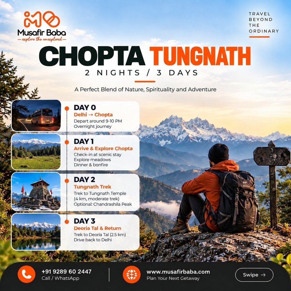 itsmusafirbaba's tweet photo. ποΈ ChoptaβTungnath | 2N/3D
Explore Choptaβs meadows, Tungnath Temple, Chandrashila views & serene Deoria Tal on an unforgettable Himalayan escape.
π° From βΉ6,999/person*
π +91 9289602447
π https://t.co/WkDB4xca2E
#MusafirBaba #Chopta #Tungnath #Chandrashila #Uttarakhand https://t.co/sKHRbdILQ1
