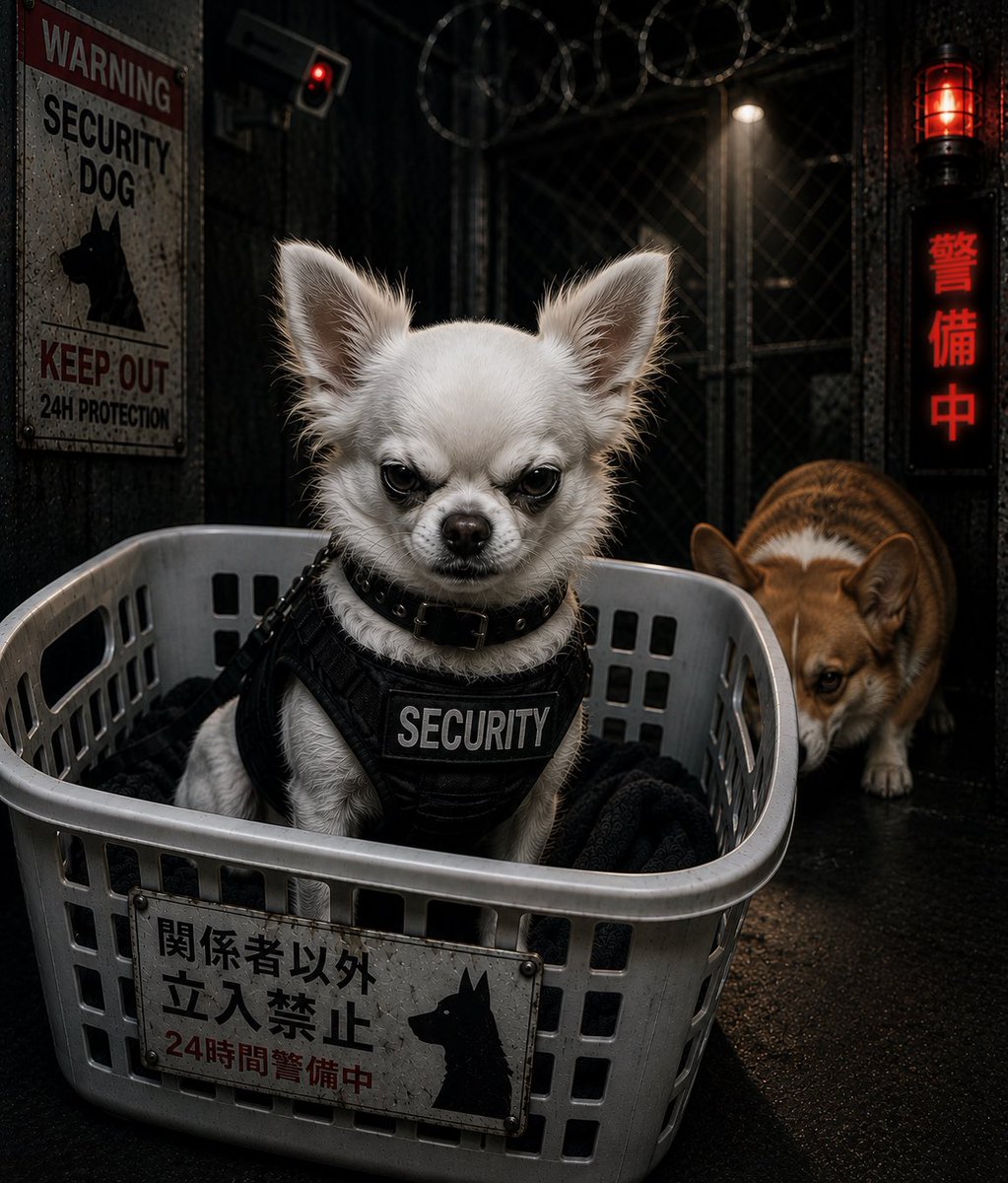 peq6gr's tweet photo. 我が家には盗人コギ子がいるので
番犬チワ男を配置（籠に自ら入る）して
歯磨きしてる🪥

ただチワ男の気分によって
籠に入らんときあるけん
そん時は盗み放題なコギ子 https://t.co/W2JUHjyUuC