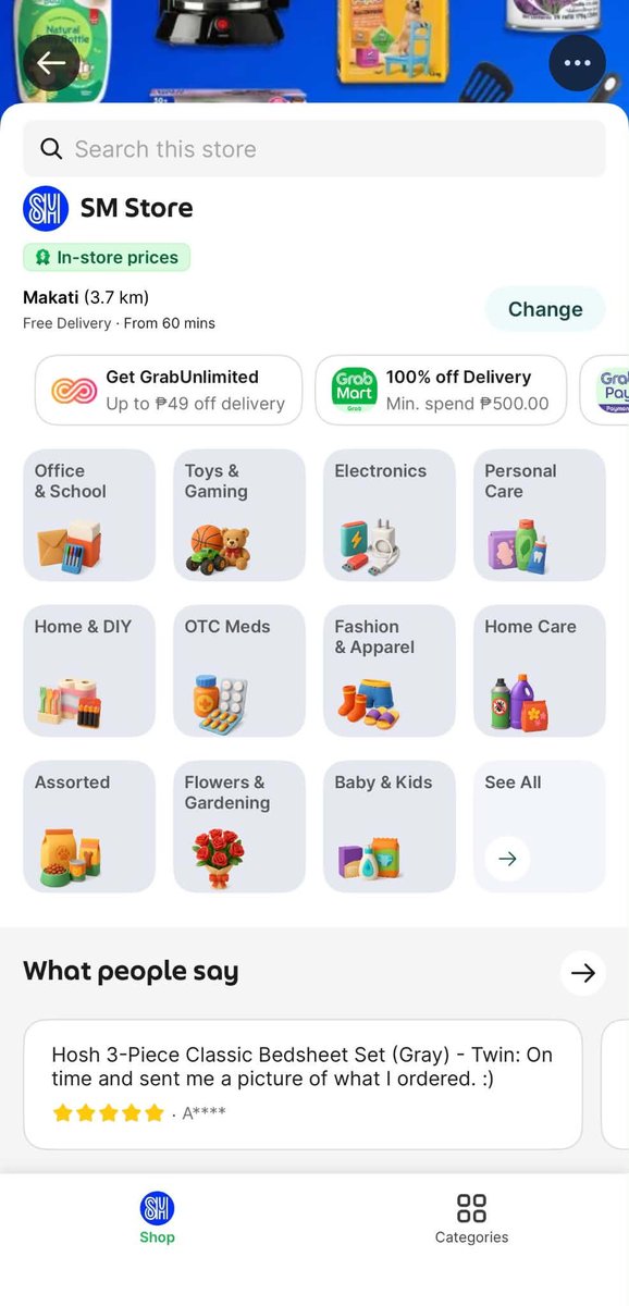 shi_nalou's tweet photo. May GrabMall na pala?? 😭 Okay, this makes sense lalo na pag may kailangan kang bilhin pero wala kang energy pumunta sa mall. Order lang sa Grab and same-day delivery pa. https://t.co/QKJUqy2Mmn