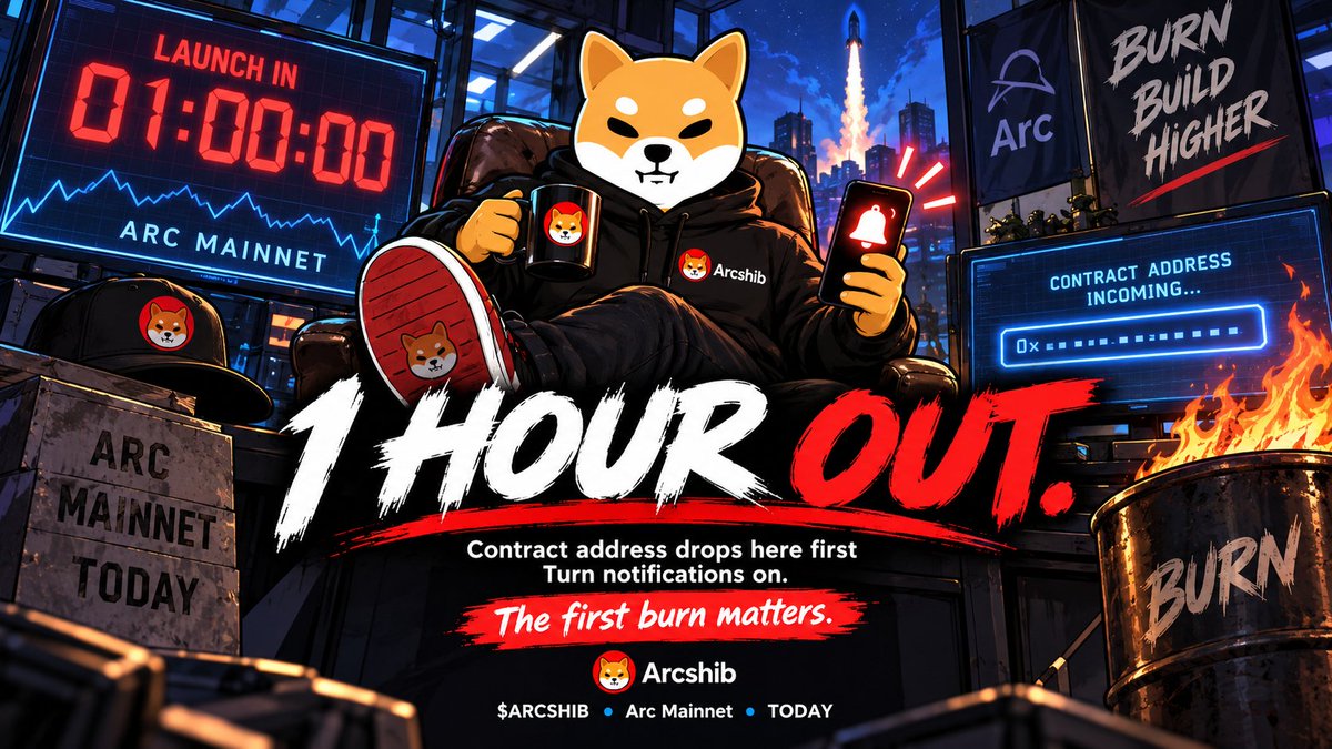 arcshib's tweet photo. 1 hours out. ⚡

Contract address drops here first 

Turn notifications on. 

The first burn matters.

$ARCSHIB · Arc Mainnet · today 🔵 https://t.co/FiLnQlC9uB