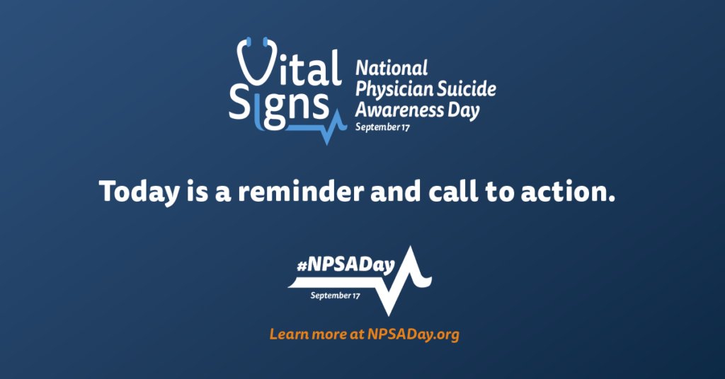 _FAFP's tweet photo. National Physician Suicide Awareness Day

Today, September 17, is National Physician Suicide Awareness (NPSA) Day. The FAFP acknowledges the critical need to break down the culture of silence around physicians' mental health, encouraging those who are experiencing burnout, depression, or suicidal thoughts to seek care. Visit https://t.co/lLxmLRHTCf for information about Vital Signs: The Campaign to Prevent Physician Suicide.

To learn more about Suicide Prevention and Emergency Help from the @aafp, click here: https://t.co/nTRRRrD7WF

#NPSAday #suicideawareness #FAFP #AAFP #VitalSigns