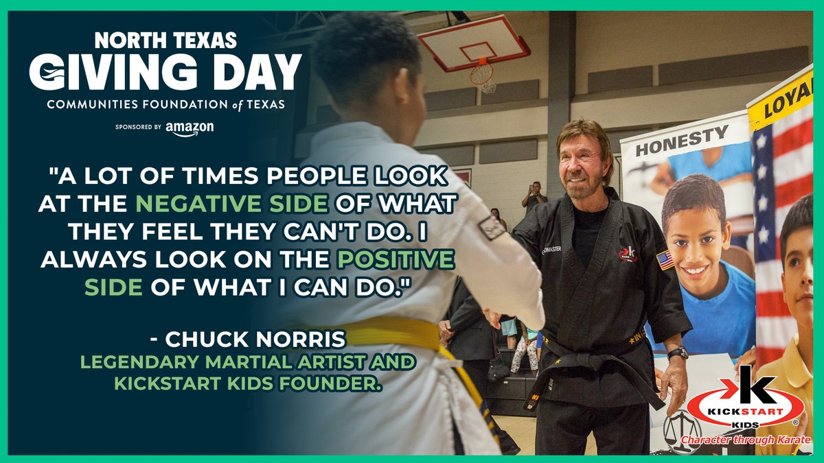 KICKSTART_KIDS's tweet photo. 🥋💙 Today is North Texas Giving Day! Help carry Chuck Norris’ vision forward by supporting Kickstart Kids students across North Texas. Your gift helps build confidence, discipline &amp; character through karate. 💚

👉 https://t.co/l6DhnVHwgA
#NTXGivingDay #nonprofit https://t.co/1amRIH0URh