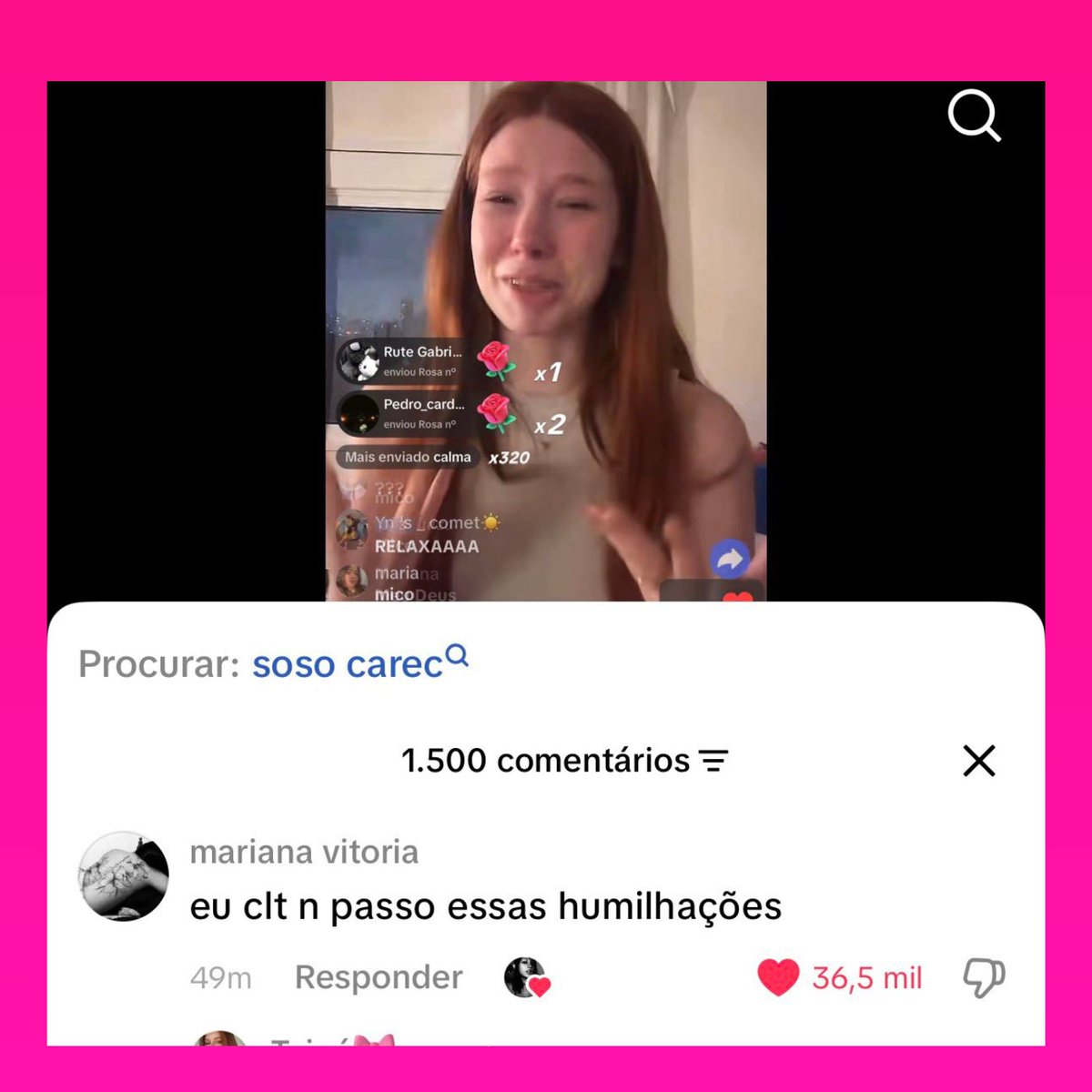 updatecharts's tweet photo. Internauta sobre o vídeo de Soso Careca CHORANDO no Tiktok:

“eu clt não passo essas humilhações” https://t.co/TbmKbaJ9yd