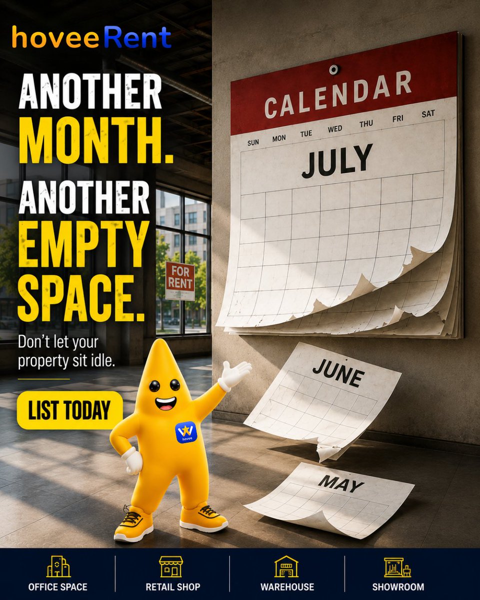 hoveeRent's tweet photo. Another month. Another empty space. ⏳

Every month your commercial property stays vacant is another month of missed opportunity.
🏢 Office Space
🛍️ Retail Shop
📦 Warehouse
🏬 Showroom
📲 List your commercial property on hovee Rent today.
🌐 https://t.co/CGmVjvLv8S
#hoveerent https://t.co/y36YfB4G5J